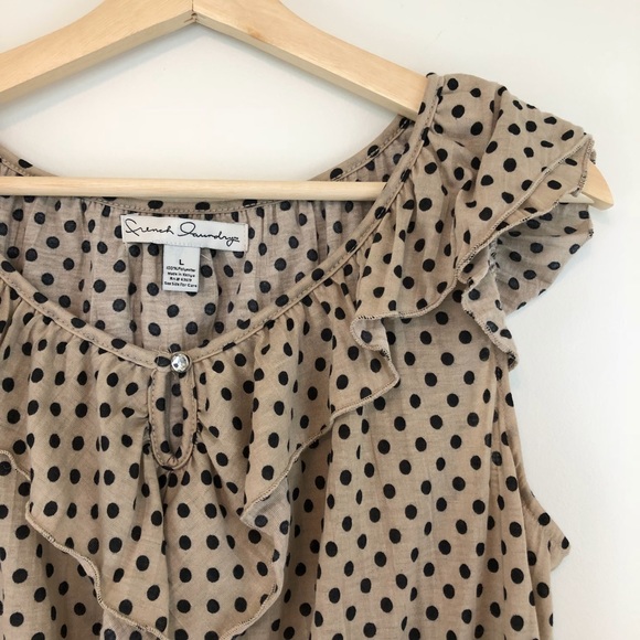 French Laundry Tops - French Laundry Tan Polka Dot Ruffle Top